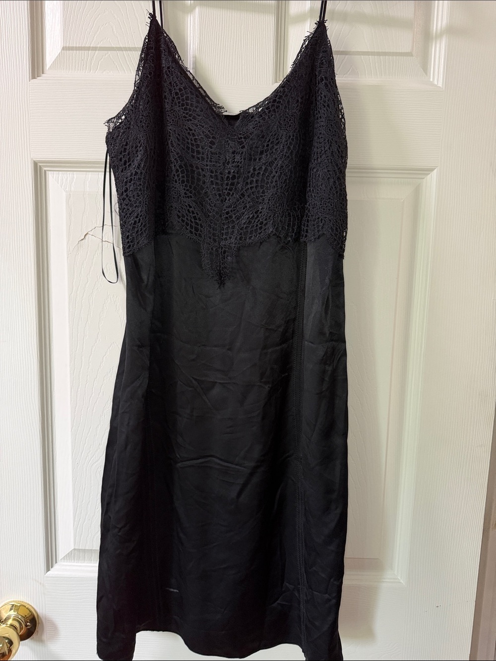 Zara Black Lace-Trim Midi Slip Dress